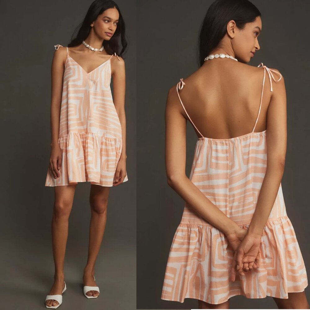 Anthropologie Maeve Sleeveless Flounce Swing Mini Dress size LP PL peach new nwt